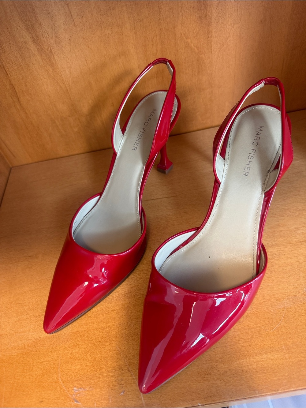 Marc Fisher Red Patent Slingback Pointed Pumps